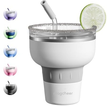 magcheer 473ml(16oz) Margarita Tumbler with Lid and Straw | Insulated Travel Margarita Glass | Stainless Steel Cocktail Tumbler | Great Gift for Pool Party Vacation(White)