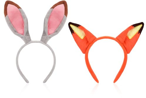 MWOOT 2 Diadema con orejas conejo y zorro, lindo diadema orejas animal peluche para mujeres y hombres, Accesorios para disfraces carnaval para parejas
