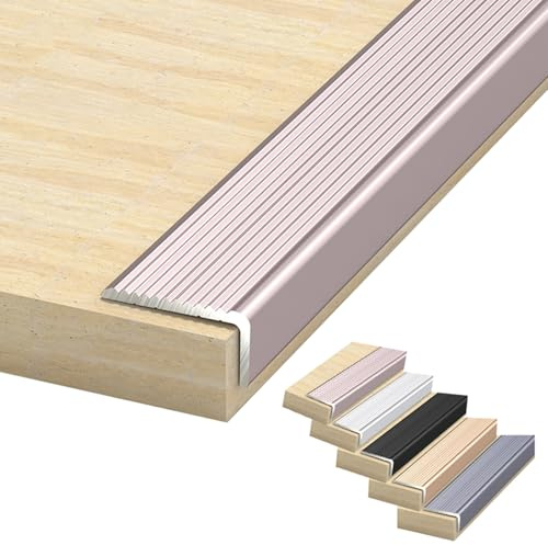 Confezione da 2 Profili per Gradini, Profilo per Bordi Scale in Alluminio da 90 cm, Profilo Angolare per Scale in Alluminio, Strisce Antiscivolo per Gradini(Mauve,35.4 x 1.6 x 0.8in)