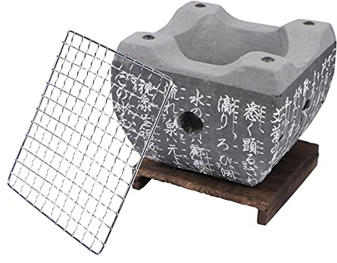 Japanese Tabletop Barbecue Grill - Ceramic Charcoal Grill with Metal Mesh Grate & Base for Picnic Garden Patio Camping Outdoor Cooking