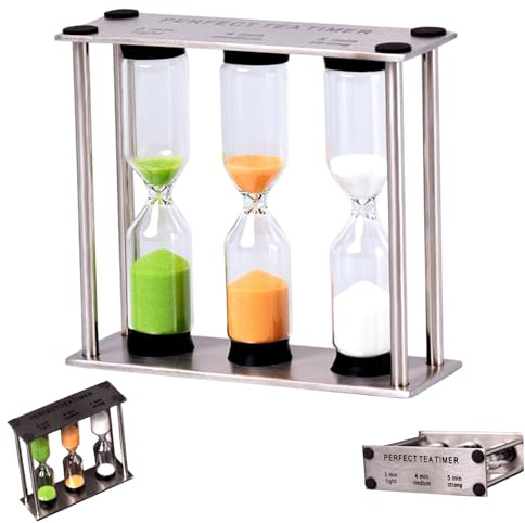 Sand Timer 3/4/5 Minute Hourglass Timer Stainless Steel Hour Glass with Sand for Kitchen, Classroom, Home Decor
