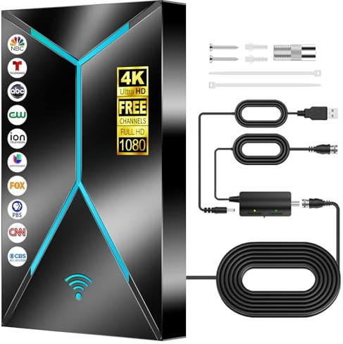 2026 Upgraded TV Antenna Indoor Outdoor, 3200+ Miles Long Range Digital HDTV Antenna with Signal Amplifier Booster, 26FT Coaxial Cable for Local Channels, Supports 4K 8K 1080p for Smart & Older TVs