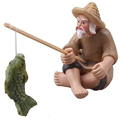 LOXGO Aquarium-Fisherman Underwater Decorations Aquarium-Decors Fish Tanks Shelter Fish Hideout-House for Freshwater Saltwater Resin Figure Statue Pool Ornament Garden Ornament