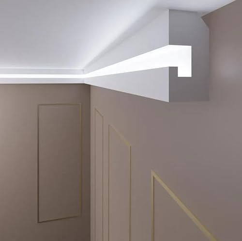 LED Stuckleiste Deckenleiste OL-37 Schneeweiß – 2 Meter Dekorative Lichtleiste für indirekte Beleuchtung – Wasserfestes, überstreichbares Polymer-Profil – Einfache Montage 1 st= 2 meter