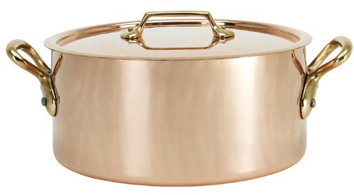 De Buyer 6447.16 Rundtopf mit Deckel aus Kupfer, Edelstahl, mit Bronze-Gestell, Durchmesser 16 Zoll