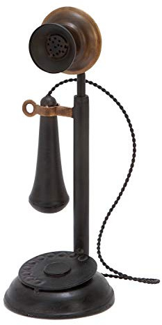 Deco 79 Metal Telephone Decorative Sculpture Decorative Vintage Style Home Decor Statue with Tiered Base and Coil Wire Detailing, Accent Figurine 5 x 5 x 13, Black