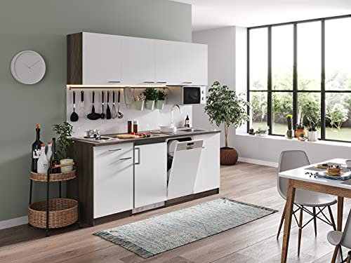 respekta Installation enkel kök köksblock 195 cm ek York replika vit kokplatta mikrovågsugn