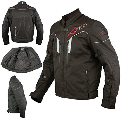 A-Pro Textil Motorrad Jacke Wasserdichte CE Protektoren Reflektirende Schwarz 2X