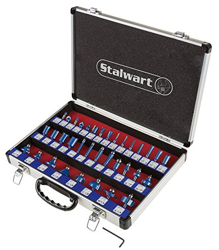 Stalwart - Juego de 35 brocas para enrutador, kit de herramientas de carpintería de carburo para mejoras del hogar, incluye llave Allen y funda de transporte de aluminio (plateado)