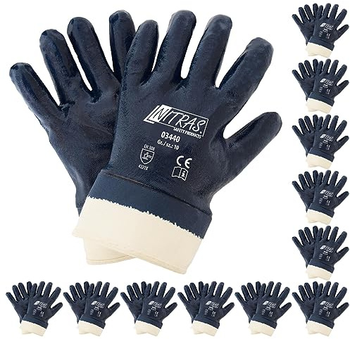 NITRAS 03440 Nitrilhandschuhe Arbeitshandschuhe Handschuhe mit Stulpe - 12 Paar, Größe:9 (L)