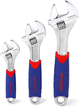 WORKPRO Schraubenschlüssel Verstellbar Einmaulschlüssel Rollgabelschlüssel Set aus Chrom-Vanadium Stahl mit Gummigriff inkl. 150, 200, 250 mm 3-teilig