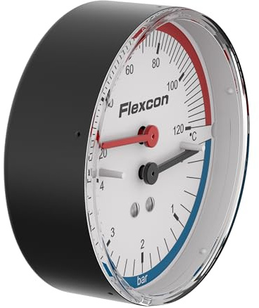 Flamco Thermomètre manomètre avec vanne d'arrêt R 1⁄2 M, 20-120 °C / 0-4 bar - 27250