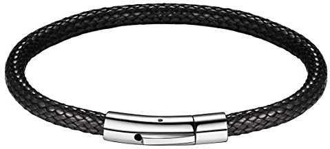 FOCALOOK Collier/Bracelet Homme Cordon Noir/Brun avec Fermoir Acier Personnalisable Bijoux Imperméable Largeur 2mm/3mm - 18cm/20cm/22cm/40cm/45cm/50cm/55cm/60cm/65cm/70cm/75cm