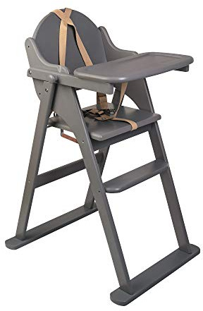 Safetots Deluxe Putaway Hochstuhl aus Holz, zusammenklappbar, grau, Hochstuhl für Baby und Kleinkind, vormontiert, stilvoll, praktisch und platzsparend