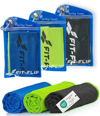 Fit-Flip Kühltuch 3er Set, kühlendes Handtuch Fitness und Sport | Mikrofaser Kühlhandtuch Nacken, Airflip kühltücher, cool ice towel mit Kühlfunktion