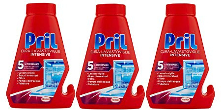 3 x Pril – Limpiador para lavavajillas, elimina grasa y cal de lavavajillas, brazos aspersores, filtro – 250 ml x 3 = 750 ml