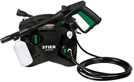 STIER Hochdruckreiniger PDR-150, 1600 W, max. Druck 135 bar, Fördermenge bis 330 l/h, 10 Meter Arbeitsradius, 5 Meter Schlauch, inklusive Seifenflasche, geeignet für Auto, Reifen, Fahrrad, Terrasse