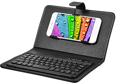 Funda de Cuero con Teclado Universal con Soporte, Teclado inalámbrico Bluetooth y Cubierta de Cuero en Folio, Compatible con el Android e iOS.(Negro)