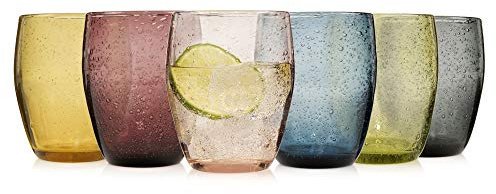 Sänger Trinkgläser Set London 6 teiliges Gläser Set für 6 Personen aus Glas, Wasserglas 250ml | Mehrfarbig, Tropfen Textur, Alltag, Frühstück, Familienessen, Outdoor Saftgläser Set