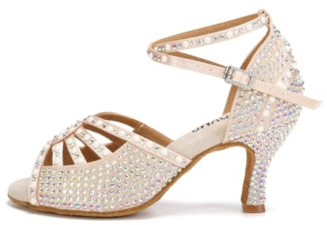 JUODVMP Sandali da Ballo con Strass da Donna Tacchi da Ballo Nude Glitterati Scarpe da Ballo Standard Latino-salsa7,5cm,37EU