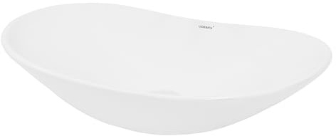 ECD Germany Lavabo da Appoggio 640 x 365 x 130 mm in Ceramica Finitura Colore Bianco Lucido Lavandino Design Moderno Bacinella Lavamani Lavello Sanitari Bagno Senza Valvola di Scarico Piletta