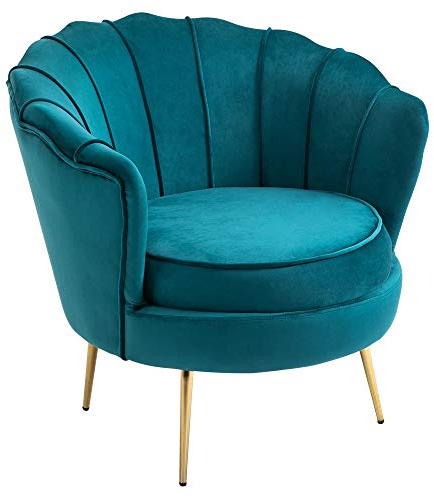 HOMCOM Fauteuil Coquillage Fauteuil Design dim. 79L x 77l x 77H cm Pieds dorés effilés Velours Bleu