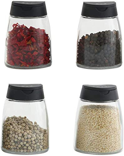Glass Spice Jars, Double Lids Seasoning Shakers Glass Bottles Spice Shakers Sifter Barbecue Salt & Pepper Shaker Container