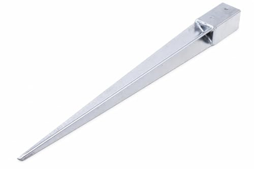 Aqbau Pfostenträger 45x45 mm 600 mm – Einschlaghülse Bodenhülse feuerverzinkt – Pfostenanker Vierkant Stahl für Zaun Rankgitter Pergola Gartenhaus – Bodenanker 4,5x4,5 cm