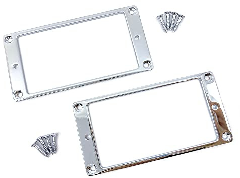 ALS Flacher Metall-Befestigungsring 2er Set mit Schrauben - verchromtes massives Messing für Humbucking Pickups - Humbucker Pickup Rahmen / Halterungen für Ibanez etc.