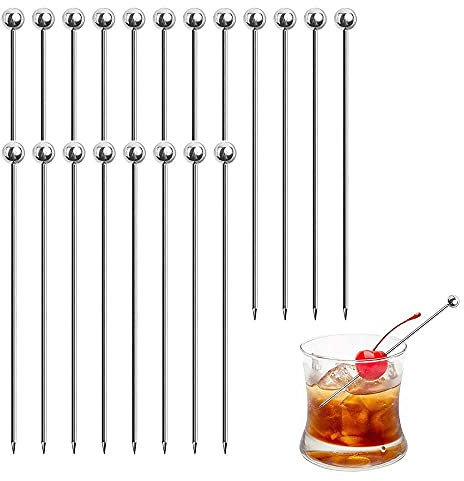 20 Stück Edelstahl Cocktailspieße,Cocktail Sticks Wiederverwendbare Obst-Sticks Obst Dessert Gabel Metall Stirrer für Fingerfood,kleine Snacks,Antipasti und Cocktails
