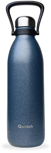 Qwetch - Isolierflasche Titan Roc 1,5 l, Blue Navy – sehr robust mit kratzfester Beschichtung – 48 Stunden kalt / 16 h heiß – wasserdicht, spülmaschinenfest – Trinkflasche aus Edelstahl mit Griff