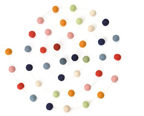 Glaciart One Filzkugel-Girlande – Pompom-Girlande – 30 cm, 40 Bälle, 7 geschlechtsneutrale Farben, Pompom-Dekorationen, Kinderzimmer-Dekoration, Wimpelkette, Ostern, Foto-Requisite