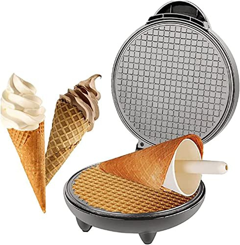 PRABOS Waffle Cone and Bowl Maker Homemade Ice Cream Cone Iron Machine Includes Shaper Roller Suitable for Restaurant Dessert Shop Snack Family