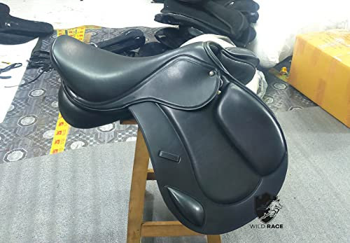 WILD RACE Leather Jumping/Close Contact, Double Flap Changeable Gullets Medium Saddle (18)