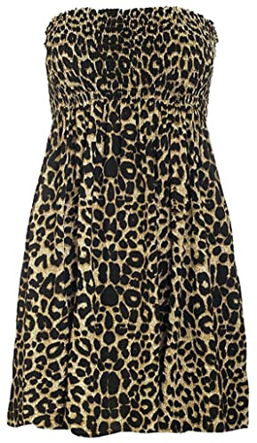JM CLOTHING Vestido corto sin tirantes en forma de tubo, vestidos de verano, casual, mini playa, de vacaciones, top de sol, moda Wiggly, Leopardo marrón, S-M