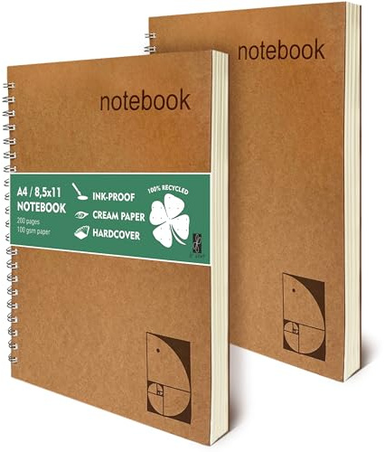 le vent 2-Pack A4 Dot Grid Spiral Notebooks - 8.5 x 11 Dotted Journals with 200 Pages of Premium 100gsm Thick Ink-Proof Paper - Large Bullet Journal for Writing, Sketching, and Work