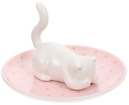 SLAVIK Tablett For Schmuck, Keramik, Ringhalter, Schmuckaufbewahrung, Präsentationsplatte, Porzellan, Katze, Kleiner Dekorativer Organizer, Ohrringe, Kosmetikschlüssel