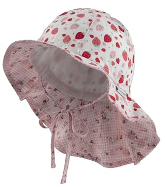 Sterntaler Sonnenhut Erdbeeren mit Nackenschutz und Bindeband - Schirmmütze Baby - schütztender Sonnenhut Baby für warme Strandtage - Mit stylischem Aufdruck