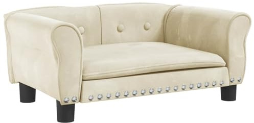 vidaXL Hundebett, Hundekissen mit weicher Polsterung, Hundesofa Hundecouch für kleine Hunde Haustiere, Haustierbett Katzenbett, Creme Samt