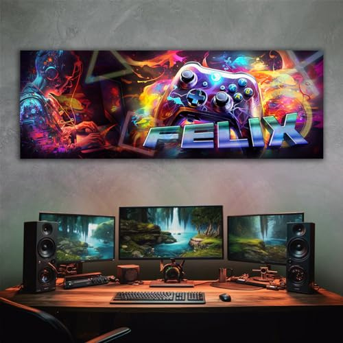 tjapalo vz61 Gaming-Bild, Jugendzimmer, Leinwand, personalisierbar, Wanddekoration, Schlafzimmer, Jungen, Dekoration, Gamer, Wanddekoration, Jugendzimmer, Gamer, Leinwand, Gaming (60 x 20 cm)