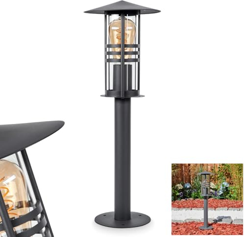 HOFSTEIN Außenstehleuchte Fushun, Außenwegeleuchte aus Metall/Glas in Anthrazit/Klar, moderne Wegeleuchte im Retro/Vintage-Design für Garten, Außenbereich, Terrasse, Höhe 50 cm, E27, IP44