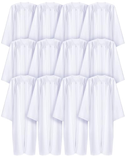 Toulite 12 Pcs Unisex Matte Choir Robes for Church White Baptism Graduation Gown Confirmation Pulpit Judge Costume Adults, White, Size 54