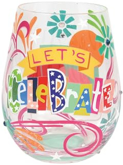Enesco Lolita Designs Let's Celebrate - Bicchiere da vino senza stelo dipinto a mano, 590 ml, multicolore