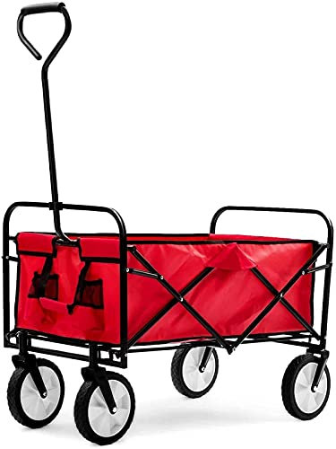 CRBUDY Zusammenklappbarer Campingwagen mit Futter, zusammenklappbarer Gartenwagen, Gartenwagen zum Ziehen, Gartentransportwagen, tragbarer Wagen zum Grillen im Freien, Einkaufen, Gartenar