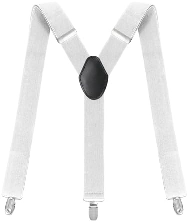 Clundoo Bretelles pour Hommes, Bretelles Homme Vintage 3.5cm, Larges Fort Durables Entièrement Réglables, avec 3 Métal Clips Y Forme pour Homme et Femme (Blanc)