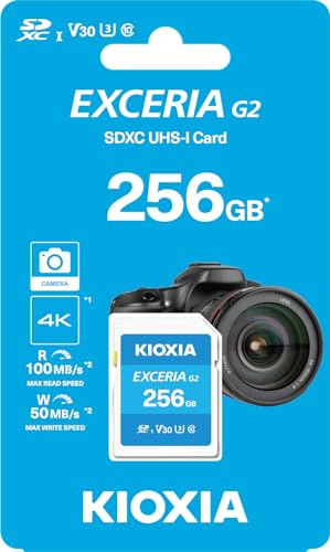 KIOXIA EXCERIA Formerly Toshiba Memory SD Card, G2 256 GB,SDXC, UHS-I U3, V30, Class 10, 100MB/s Reading Speed, Write Speed 50 MB/s, Made in Japan, Genuine Product 5 Year Warranty