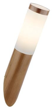 Moderne Außenwandleuchte aus Edelstahl in Holzoptik, Höhe 39cm