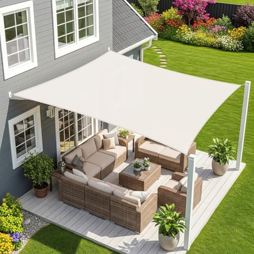 Sunnylaxx 5x6m Crema Tenda a Vela Rettangolare, Impermeabile Vele Parasole Protezione UV per Esterno, Giardino e Terrazza, Piscina