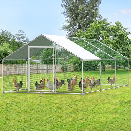 Eldzenith Hühnerstall, XXL 18 m² Lauffläche, Bieten Ihre Geflügel ein Sicheres & Komfortables Zuhause im Freien, Freilaufgehege mit Sonnendach & PVC Gitter, Tür mit Verriegelung, aus Stahl (6 x 3 x 2m