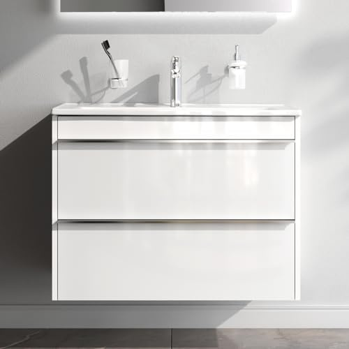 AM.PM HIT - Waschbeckenunterschrank Hängend mit Waschbecken, Badmöbel Set für Badezimmer & Gäste-WC, Waschtischunterschrank mit 2 Schubladen, Weiß glänzend, (80/58 cm)